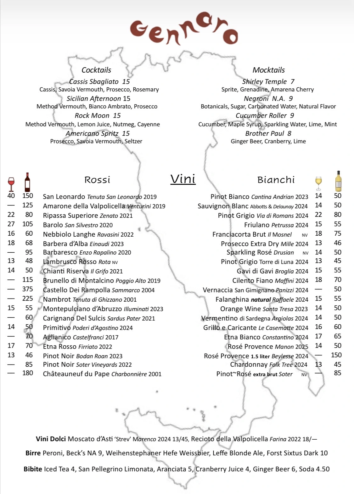 Gennaro Wine List